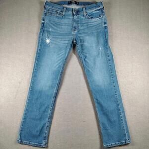 Hollister Mens Size 30x30 Blue Denim Jeans Slim Straight Epic Flex Stretch EUC